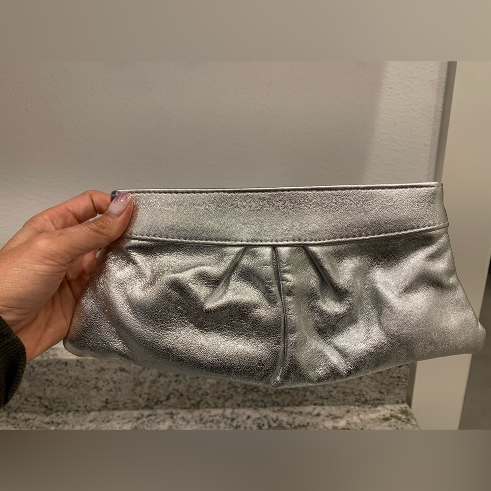 Lauren Merkin Silver Leather Clutch